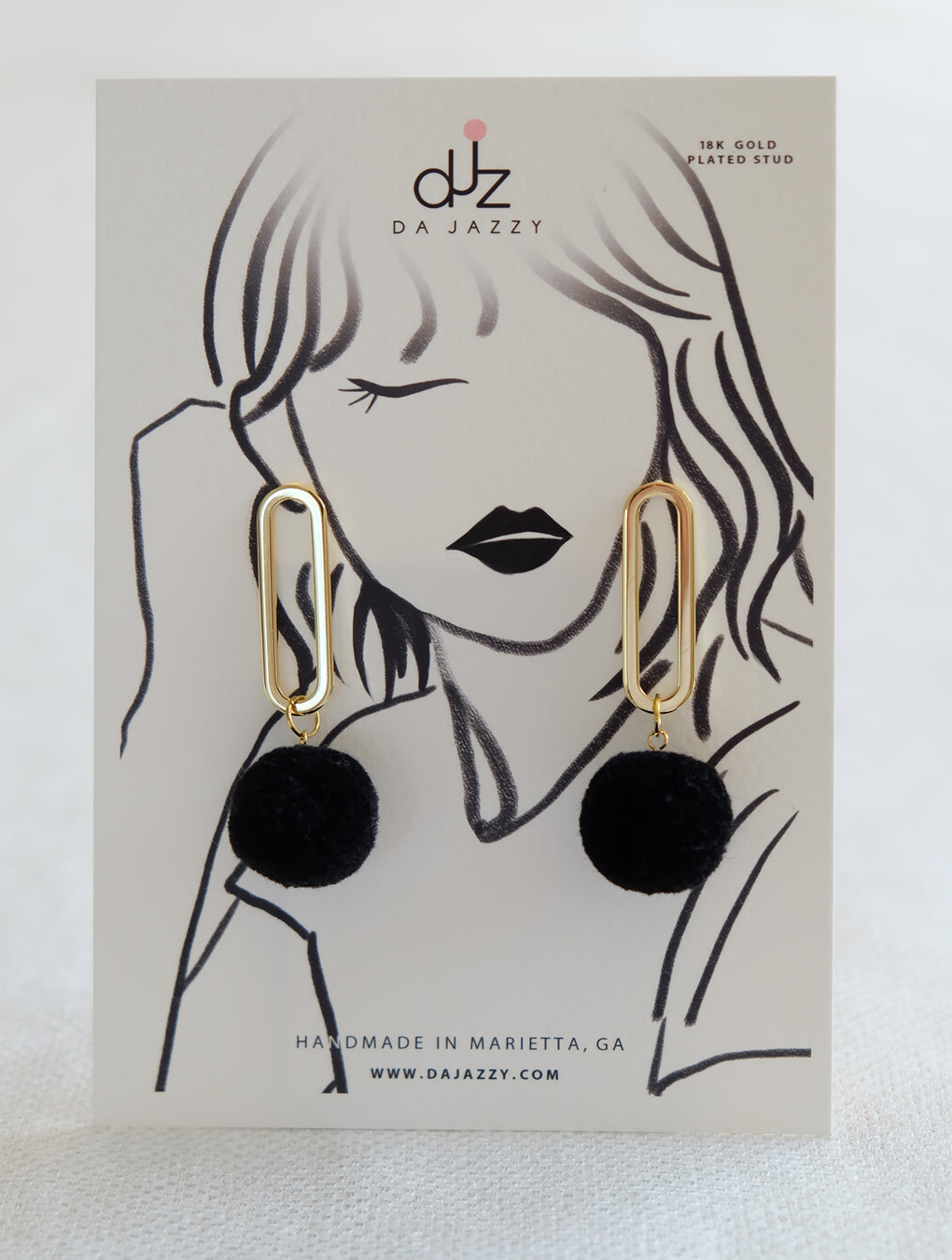 FLOWER BUDS BLACK POMPOM 18K GOLD-PLATED DROP EARRINGS