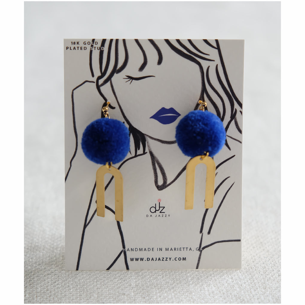 NAVY POMPOM GOLD RAINBOW 18K EARRINGS STUDS