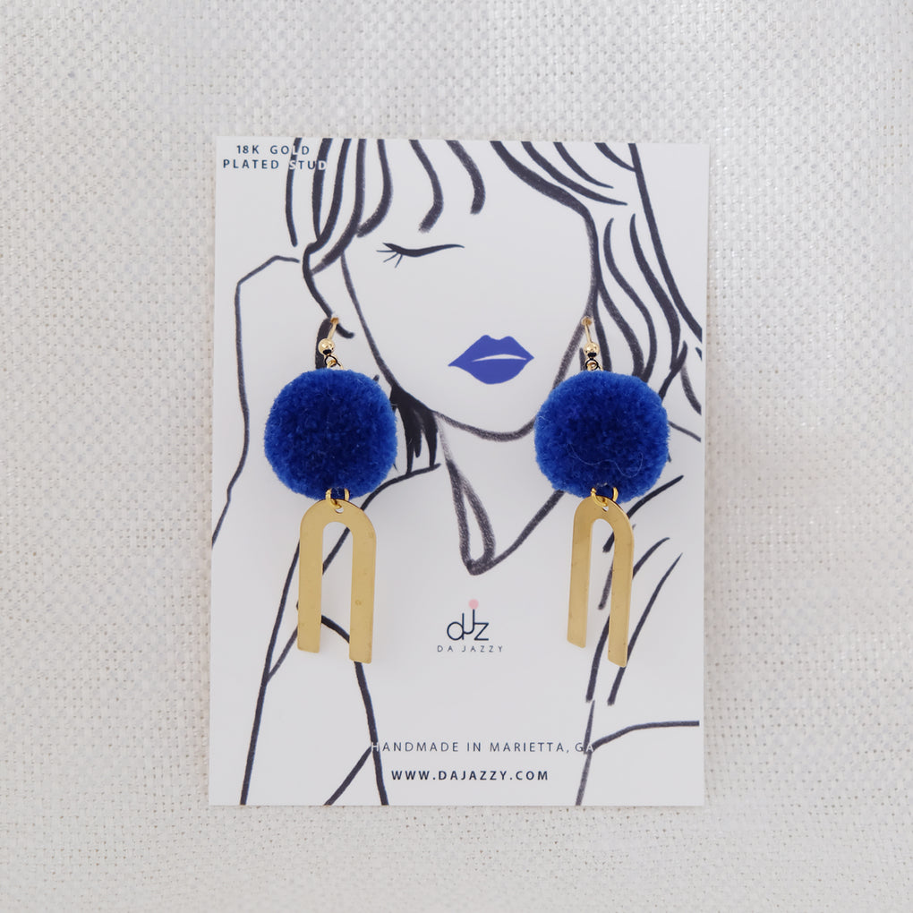 NAVY POMPOM GOLD RAINBOW 18K EARRINGS STUDS