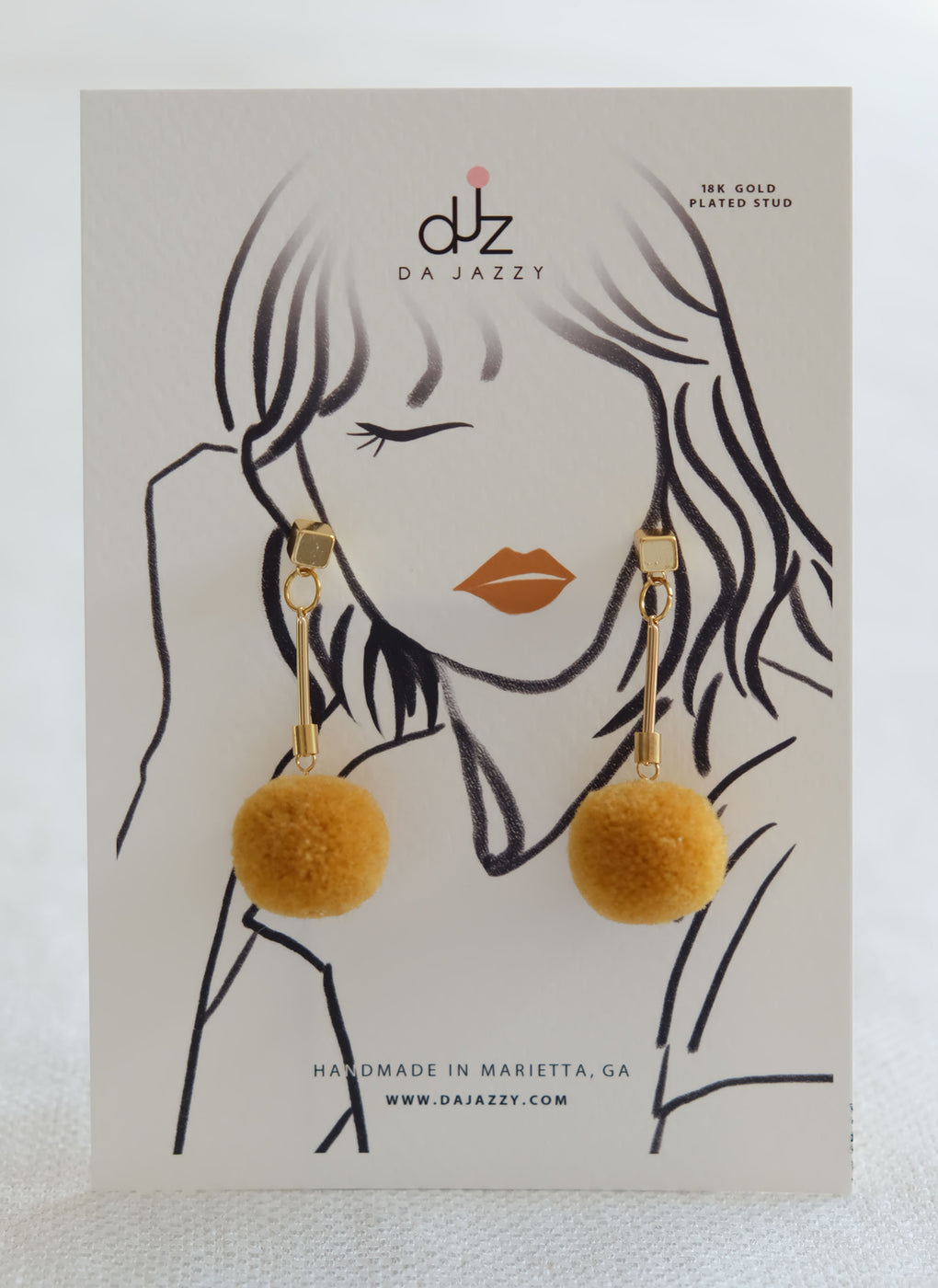 MUSTARD POMPOM 18K GOLD PLATED DROP EARRINGS