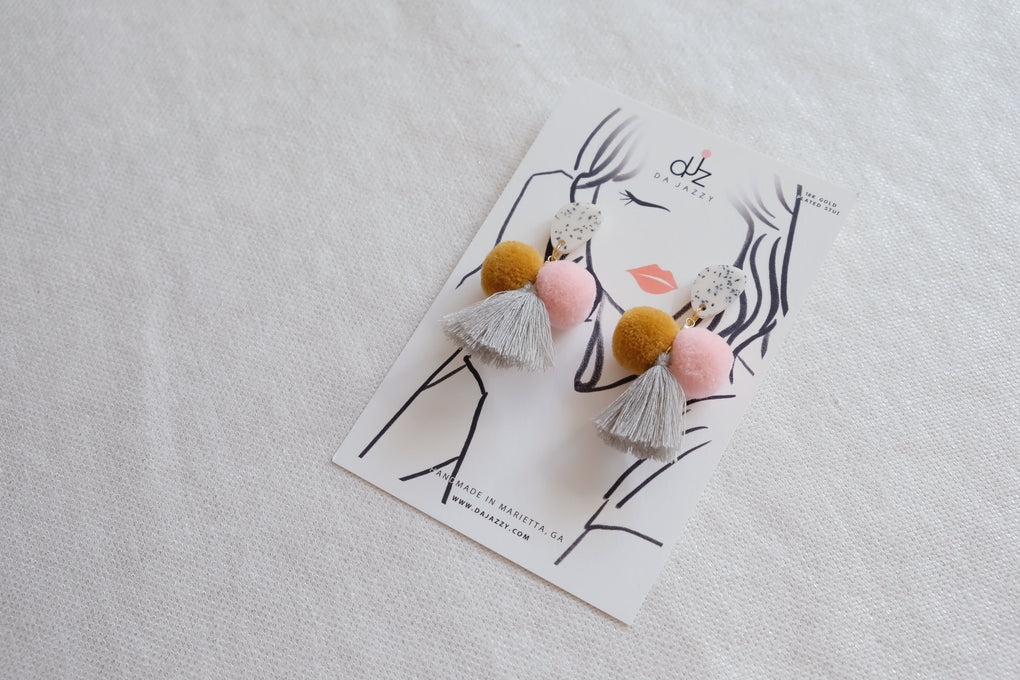 THE PASTEL MOOD POMPOM TASSEL STATEMENT EARRINGS