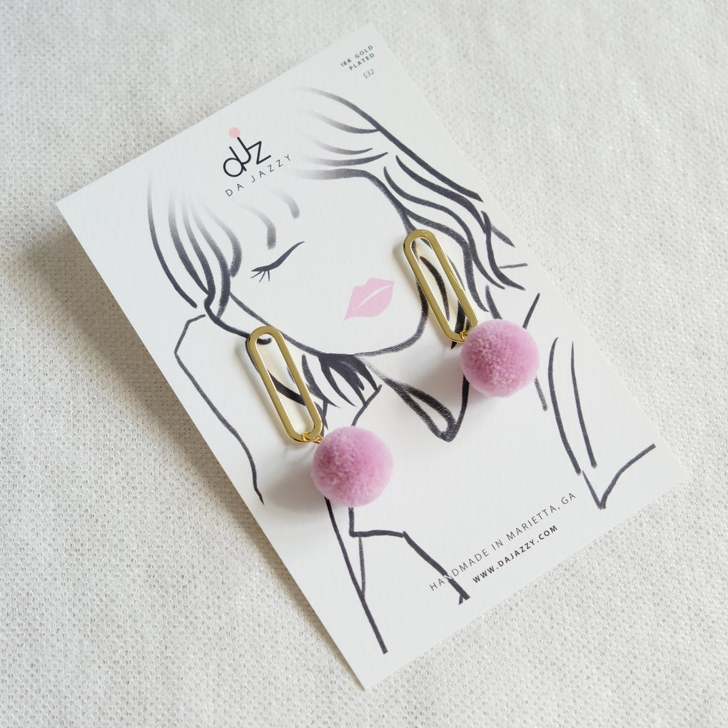 FLOWER BUDS LAVENDER POMPOM 18K GOLD-PLATED DROP EARRINGS