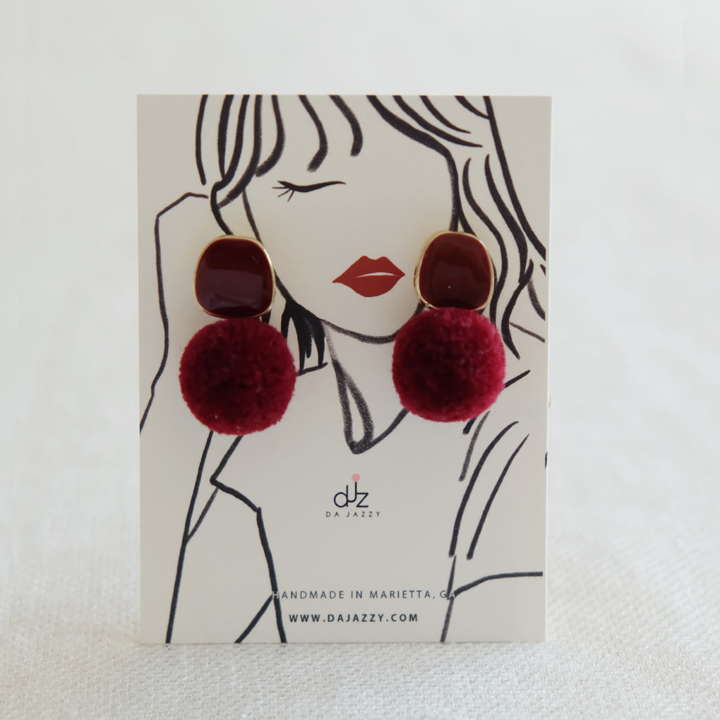 THE MIRRORS DEEP RED POMPOM STUD EARRINGS