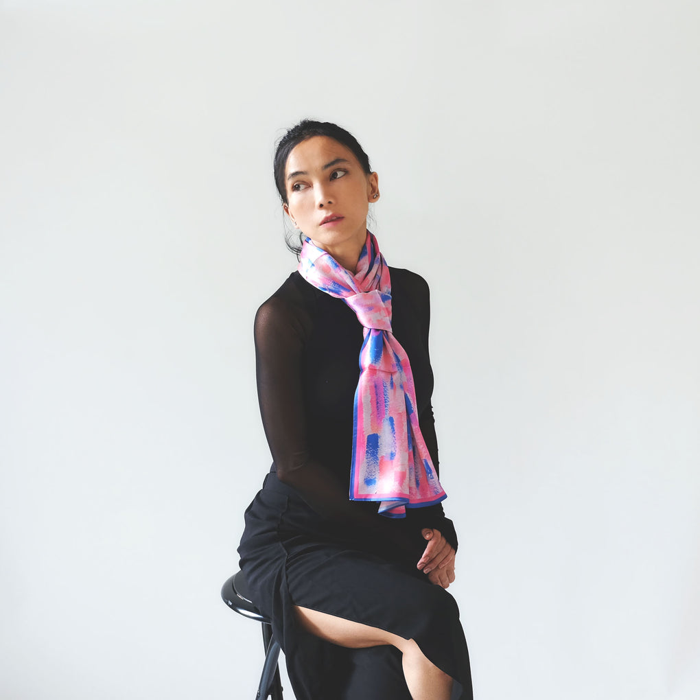 RAIN BRUSH STROKES LONG SILK SCARF