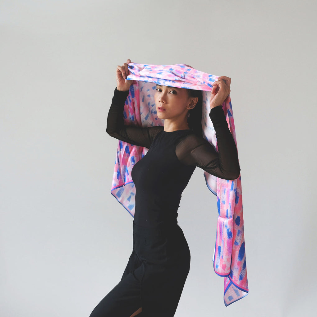 RAIN BRUSH STROKES LONG SILK SCARF