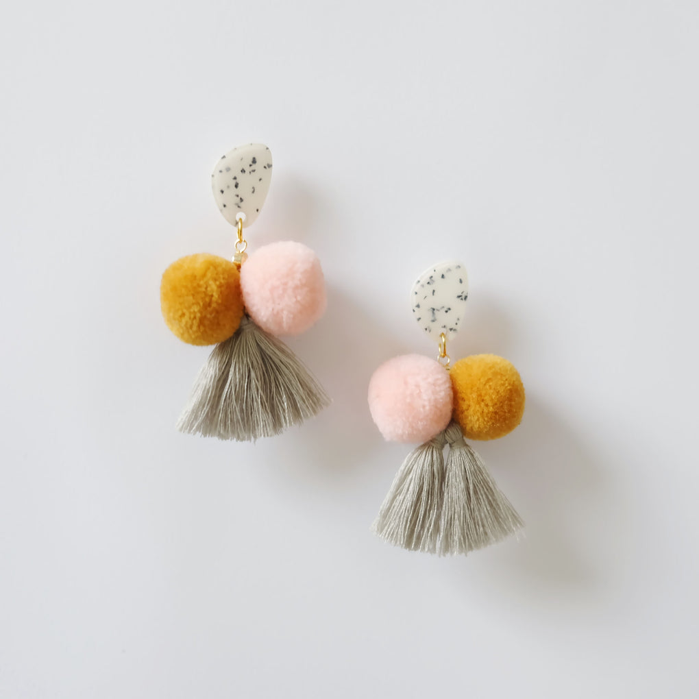 THE PASTEL MOOD POMPOM TASSEL STATEMENT EARRINGS