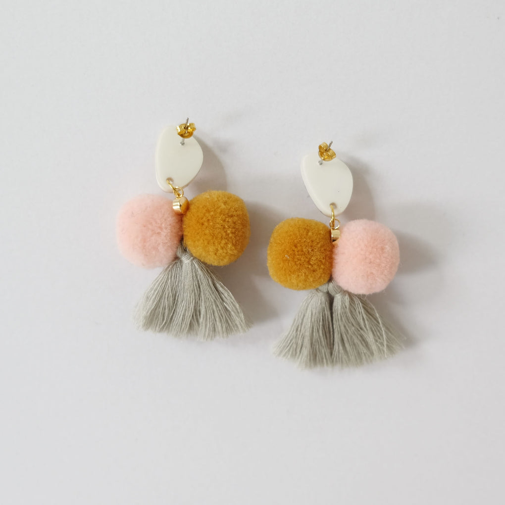 THE PASTEL MOOD POMPOM TASSEL STATEMENT EARRINGS