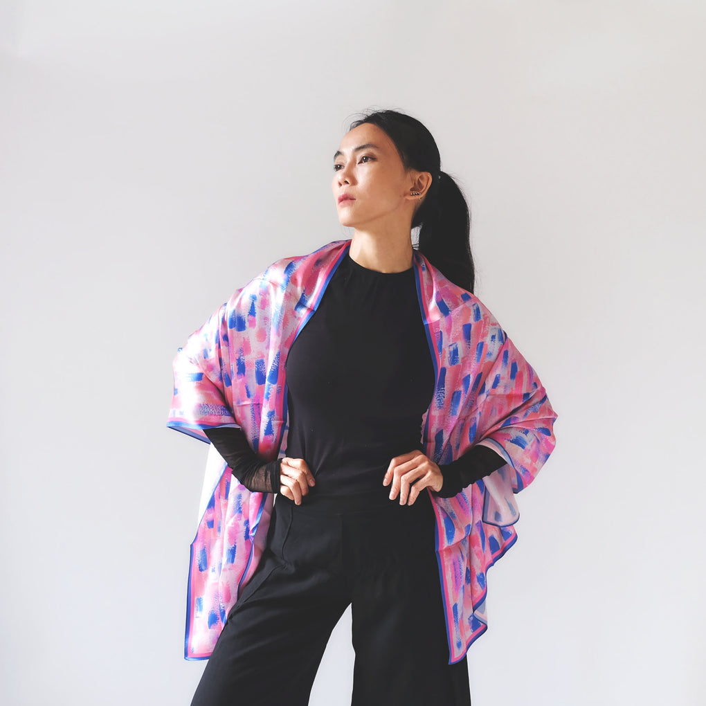 RAIN BRUSH STROKES LONG SILK SCARF