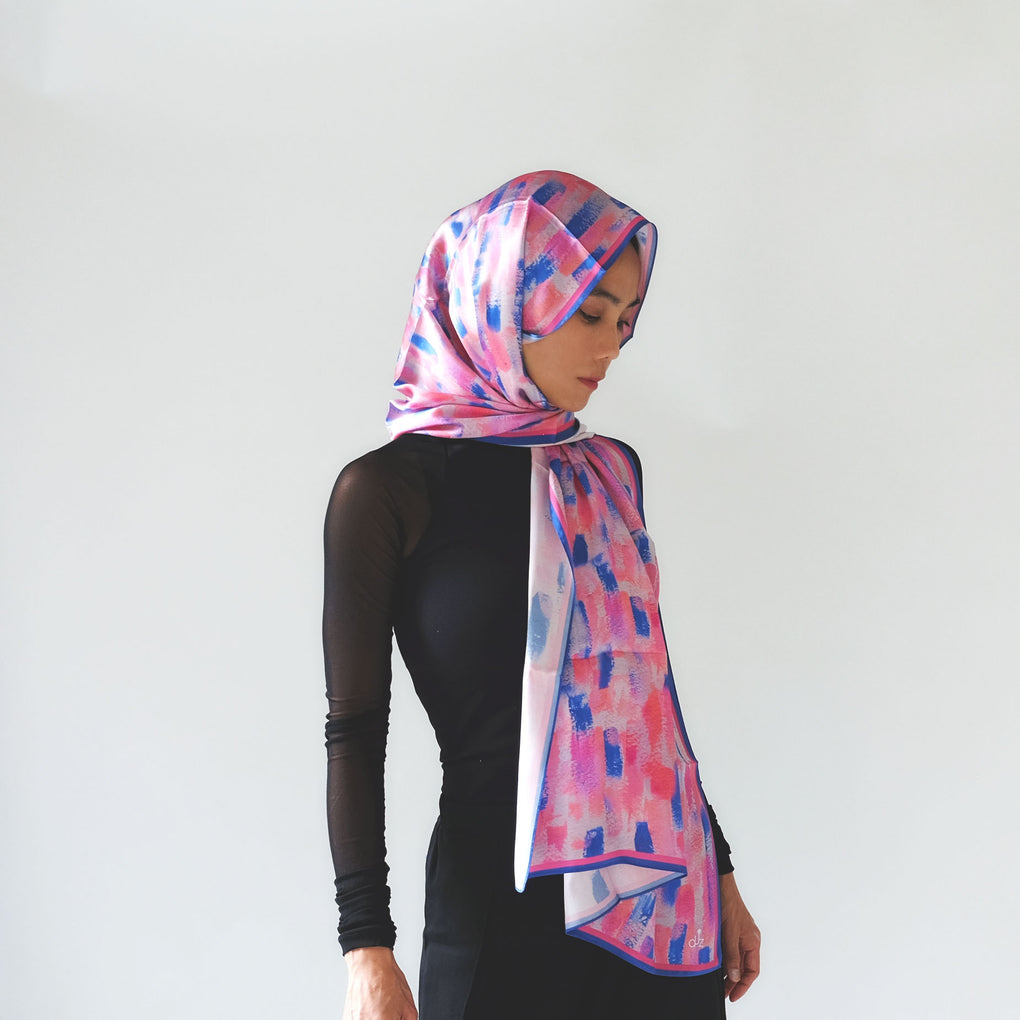 RAIN BRUSH STROKES LONG SILK SCARF