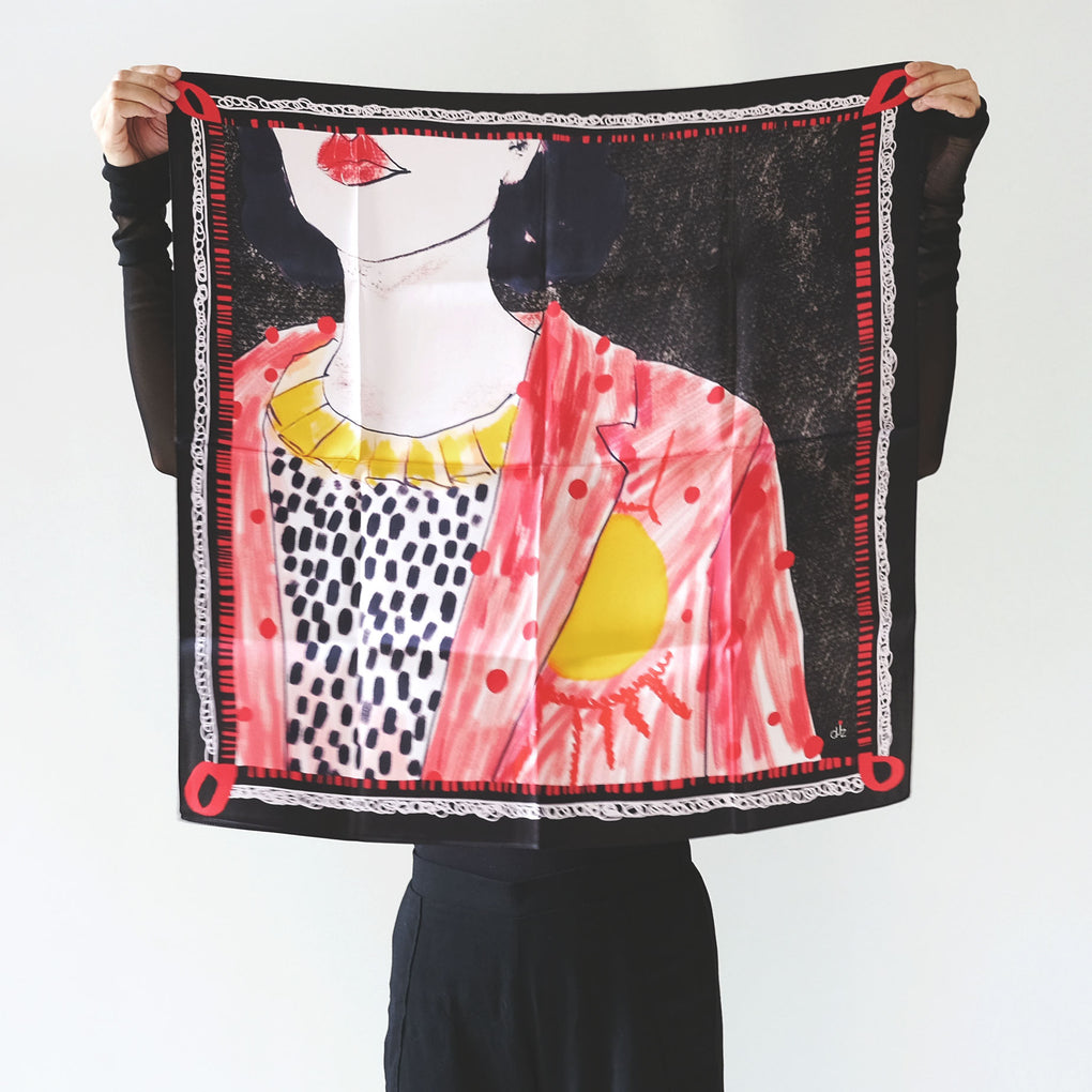 DREAM BIG RED BLACK SILK SCARF