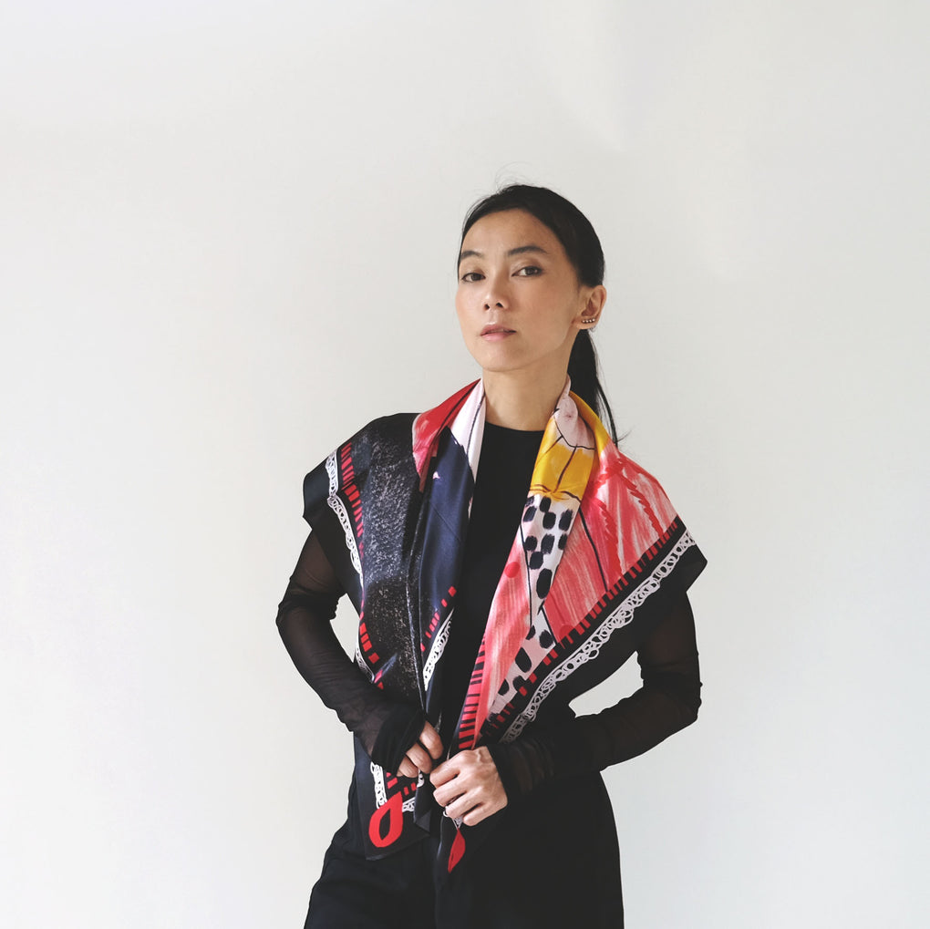 DREAM BIG RED BLACK LARGE SILK SCARF