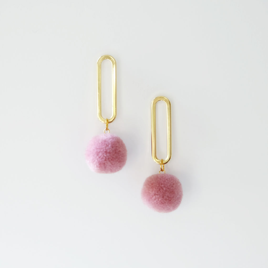 FLOWER BUDS LAVENDER POMPOM 18K GOLD-PLATED DROP EARRINGS