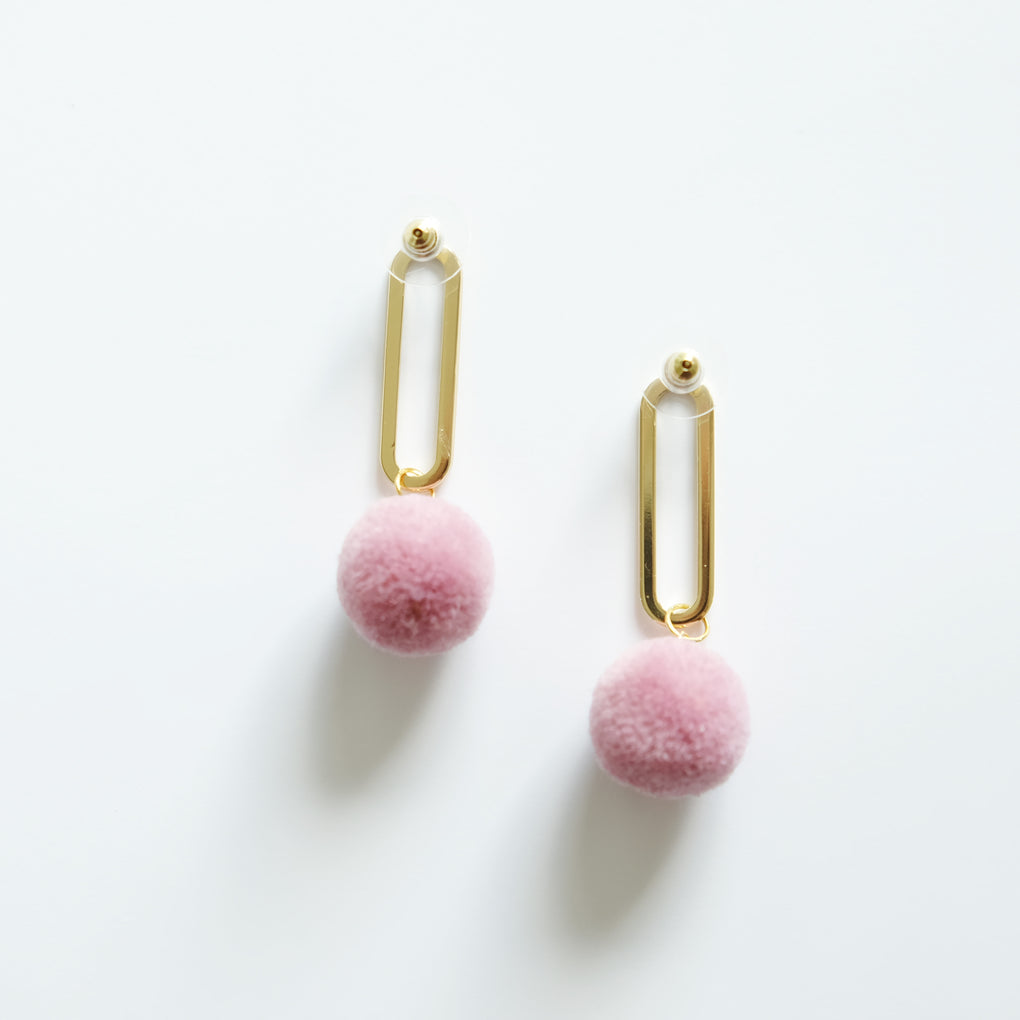 FLOWER BUDS LAVENDER POMPOM 18K GOLD-PLATED DROP EARRINGS