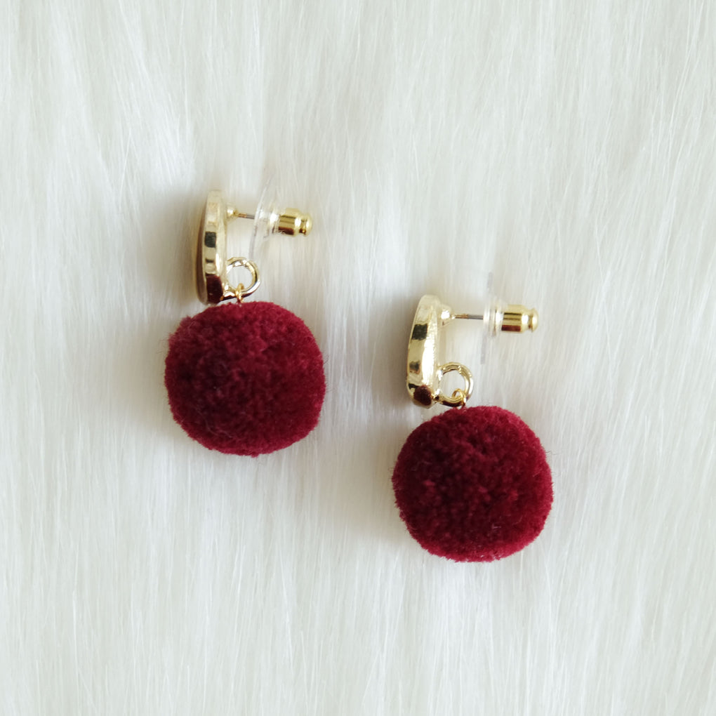THE MIRRORS DEEP RED POMPOM STUD EARRINGS
