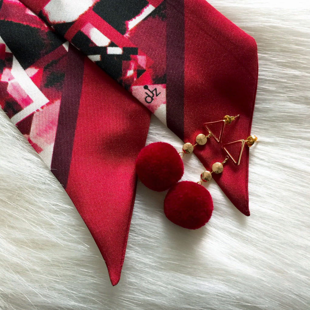 THE MIRRORS DEEP RED POMPOM 18K GOLD-PLATED DROP EARRINGS