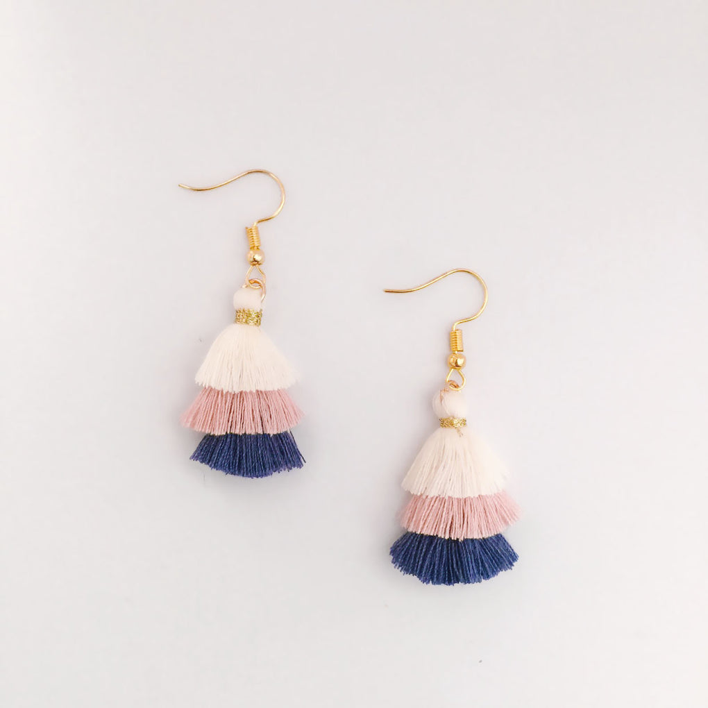 BEIGE LIGHT PINK INDIGO MINI TASSEL EARRINGS