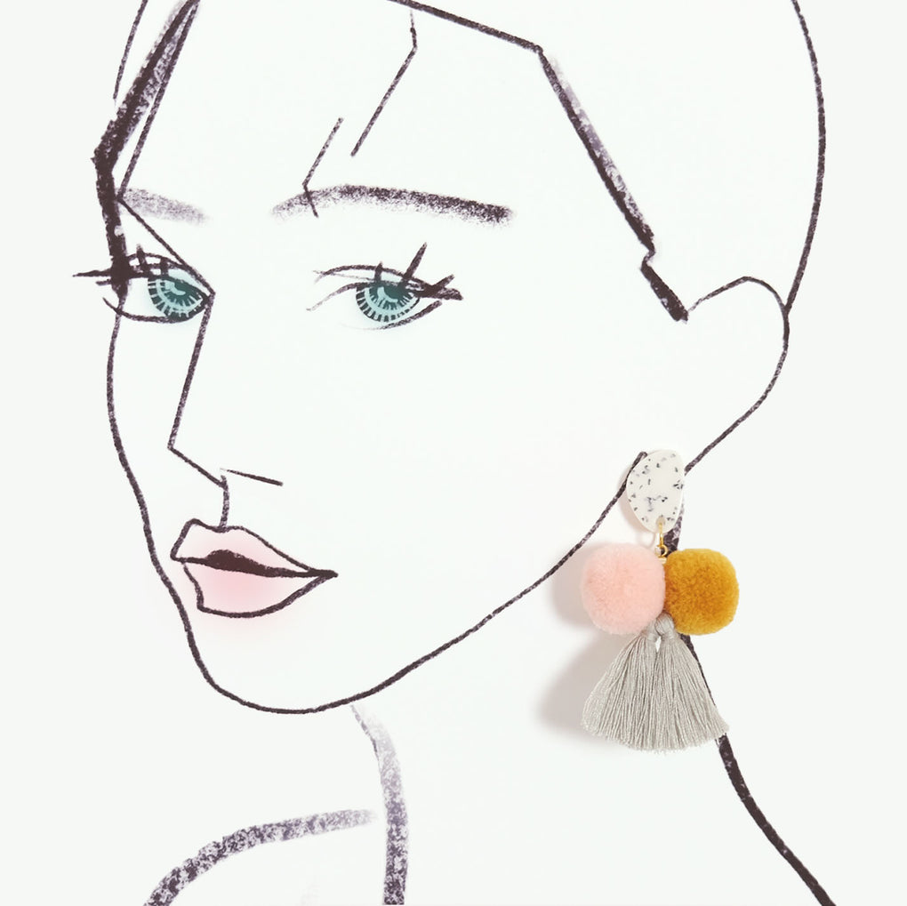 THE PASTEL MOOD POMPOM TASSEL STATEMENT EARRINGS