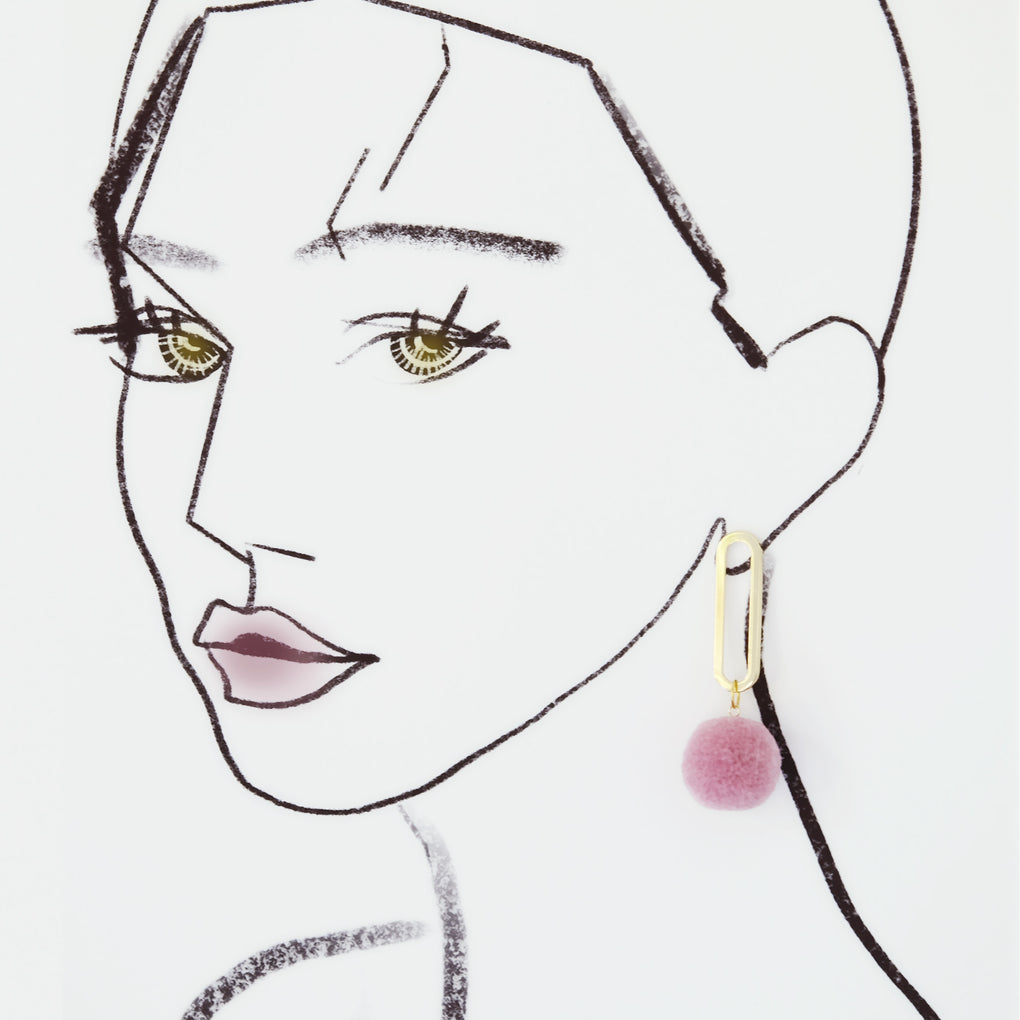 FLOWER BUDS LAVENDER POMPOM 18K GOLD-PLATED DROP EARRINGS