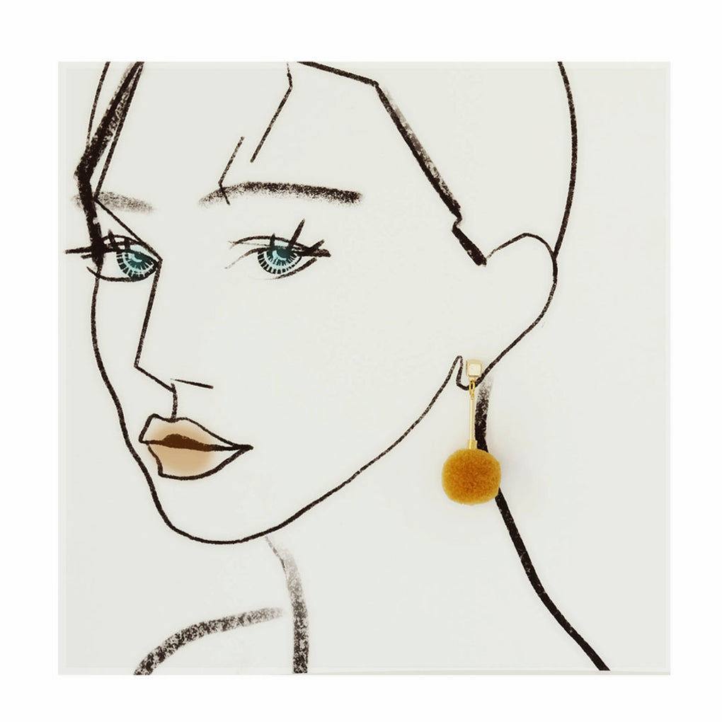 MUSTARD POMPOM 18K GOLD PLATED DROP EARRINGS