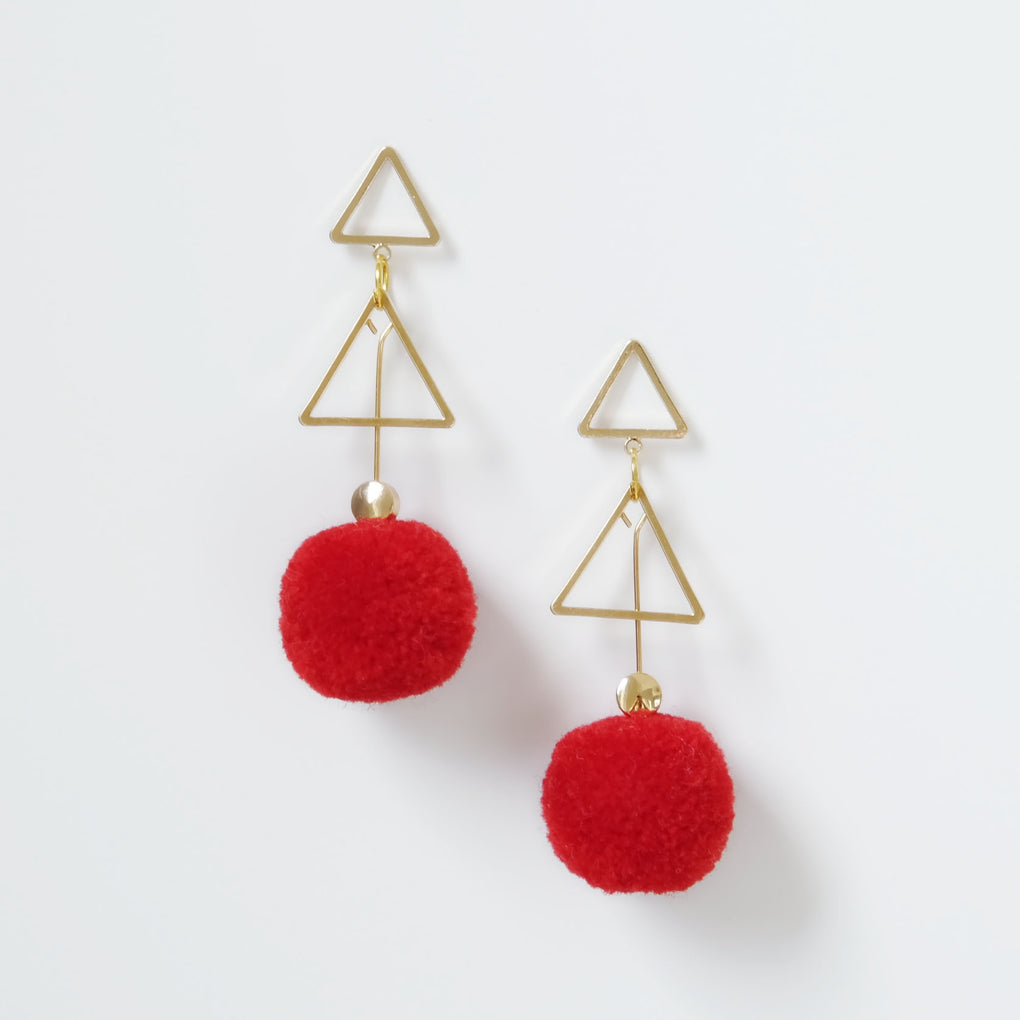 THE MIRRORS BRIGHT RED POMPOM 18K GOLD-PLATED DROP EARRINGS