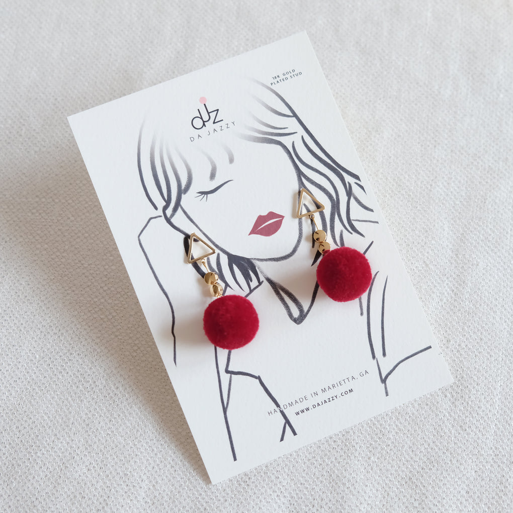 THE MIRRORS DEEP RED POMPOM 18K GOLD-PLATED DROP EARRINGS