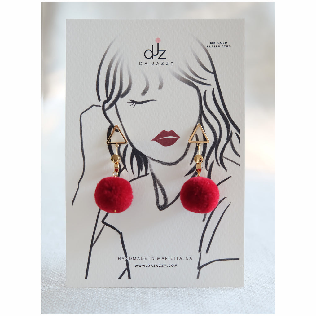 THE MIRRORS DEEP RED POMPOM 18K GOLD-PLATED DROP EARRINGS