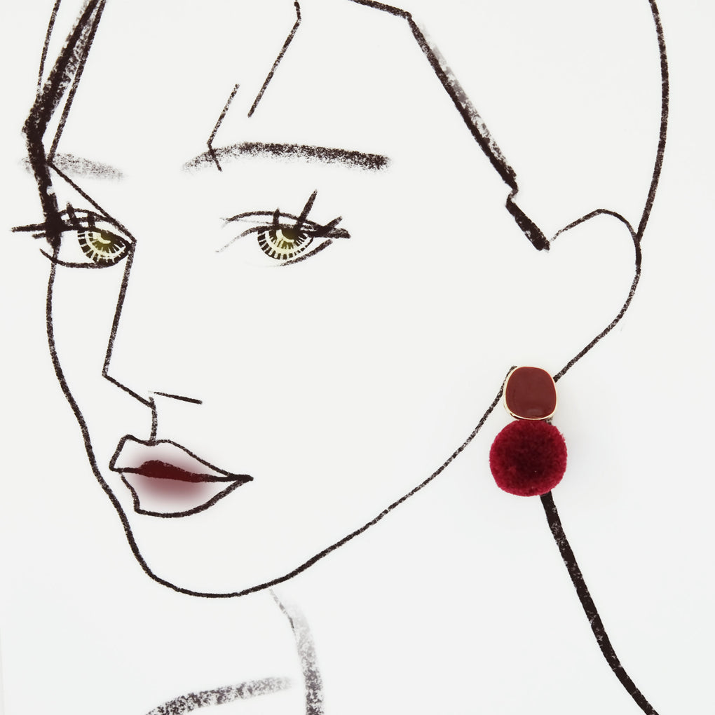 THE MIRRORS DEEP RED POMPOM STUD EARRINGS